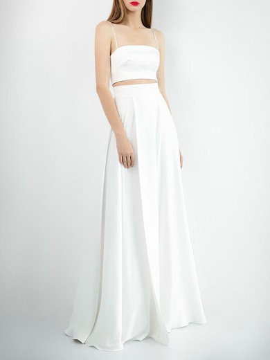 A-line Square Neckline Satin Floor-length Wedding Dress With Split Front #UKM00027573