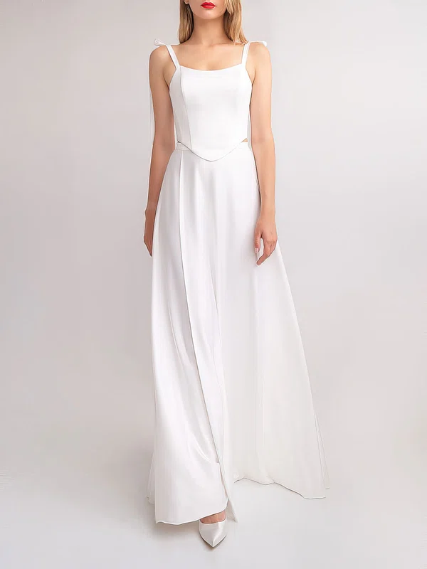 A-line Square Neckline Satin Floor-length Wedding Dress #UKM00027582