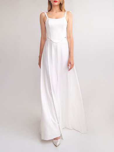 A-line Square Neckline Satin Floor-length Wedding Dress #UKM00027582