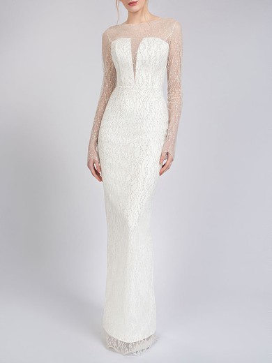 Sheath/Column Illusion Lace Satin Floor-length Wedding Dress With Split Back #UKM00027584