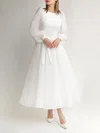 Ball Gown/Princess Scoop Neck Organza Tea-length Wedding Dress #UKM00027597