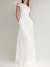 Sheath/Column One Shoulder Stretch Crepe Floor-length Wedding Dress With Ruffles #UKM00027599