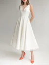 Ball Gown/Princess V-neck Glitter Tea-length Wedding Dress #UKM00027616