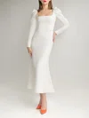 Sheath/Column Square Neckline Stretch Crepe Tea-length Wedding Dress #UKM00027617