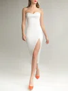 Sheath/Column Sweetheart Stretch Crepe Tea-length Wedding Dress With Split Front #UKM00027619