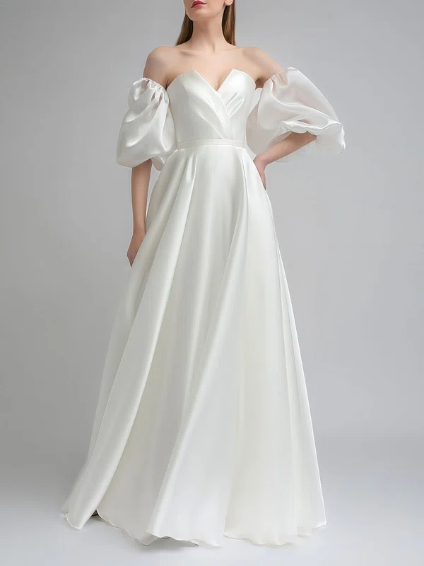 Ball Gown/Princess V-neck Satin Floor-length Wedding Dress With Ruched #UKM00027622