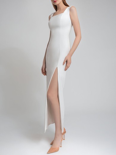 Sheath/Column Square Neckline Stretch Crepe Ankle-length Wedding Dress With Split Front #UKM00027623