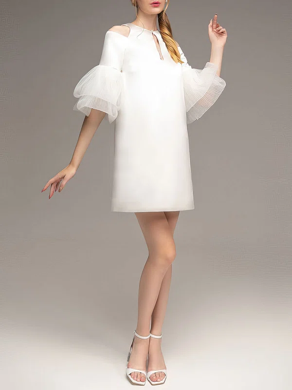 Sheath/Column Scoop Neck Satin Short/Mini Wedding Dress #UKM00027630