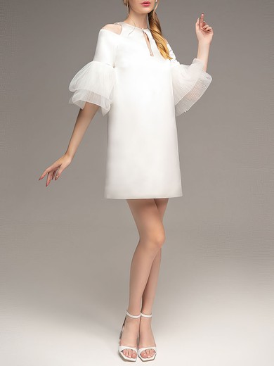 Sheath/Column Scoop Neck Satin Short/Mini Wedding Dress #UKM00027630