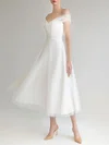 A-line Off-the-shoulder Tulle Tea-length Wedding Dress #UKM00027635