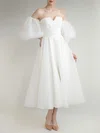 Ball Gown/Princess Off-the-shoulder Organza Tea-length Wedding Dress #UKM00027636