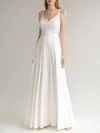 A-line V-neck Satin Floor-length Wedding Dress #UKM00027640