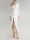 Sheath/Column V-neck Stretch Crepe Floor-length Wedding Dress With Split Front #UKM00027642