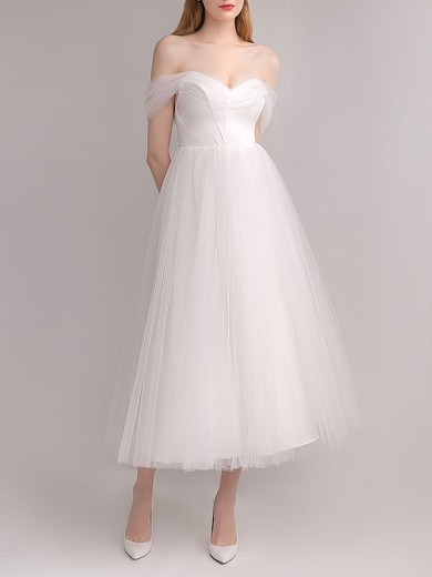 Ball Gown/Princess Off-the-shoulder Tulle Tea-length Wedding Dress #UKM00027644