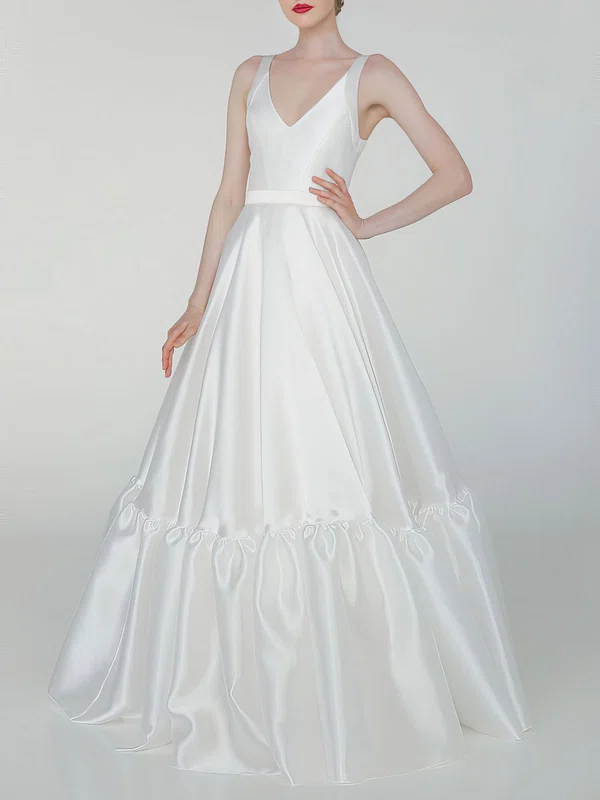 Ball Gown/Princess V-neck Satin Floor-length Wedding Dress With Ruffles #UKM00027645