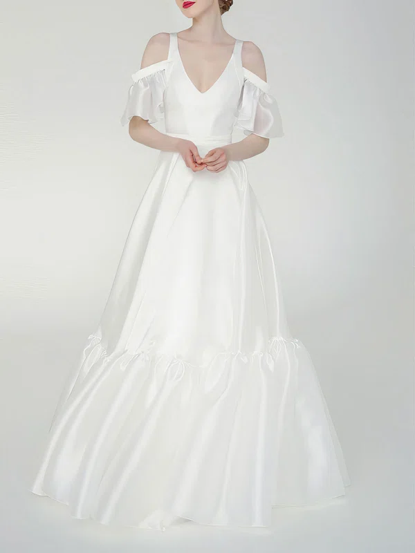 Ball Gown/Princess Off-the-shoulder Satin Floor-length Wedding Dress With Ruffles #UKM00027646