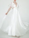 A-line V-neck Satin Floor-length Wedding Dress #UKM00027647