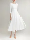 A-line Scoop Neck Stretch Crepe Tea-length Wedding Dress #UKM00027648