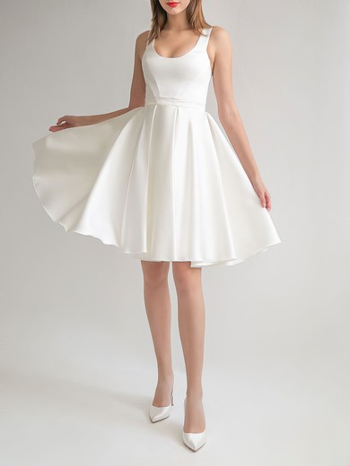 Ball Gown/Princess Scoop Neck Satin Short/Mini Wedding Dress With Ruched #UKM00027649