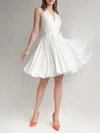 A-line Halter Satin Short/Mini Wedding Dress With Bow #UKM00027650