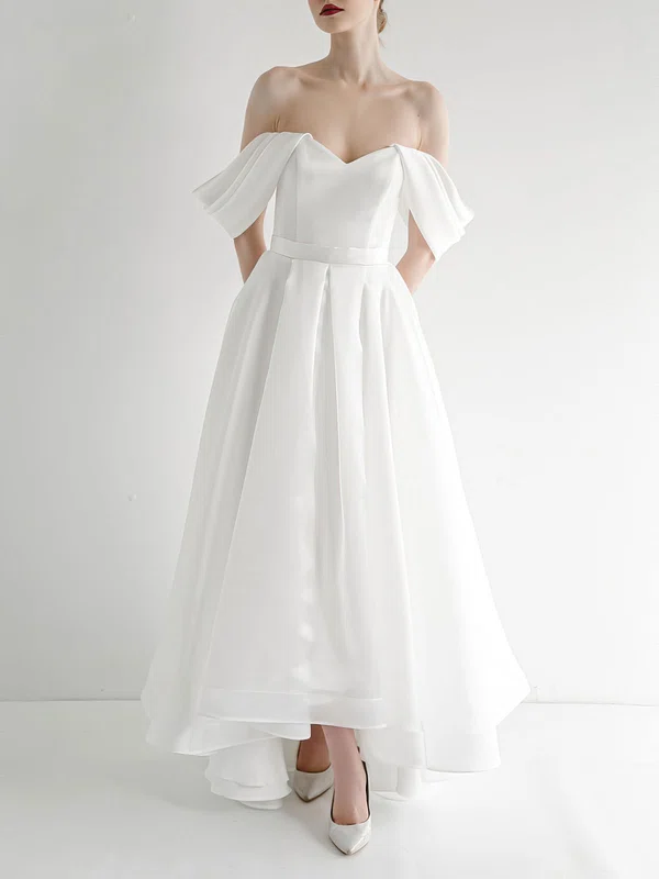 Ball Gown/Princess Off-the-shoulder Satin Asymmetrical Wedding Dress #UKM00027652