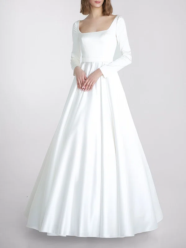 Ball Gown/Princess Square Neckline Satin Floor-length Wedding Dress #UKM00027653