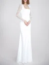 Sheath/Column Square Neckline Stretch Crepe Floor-length Wedding Dress With Appliques Lace #UKM00027654