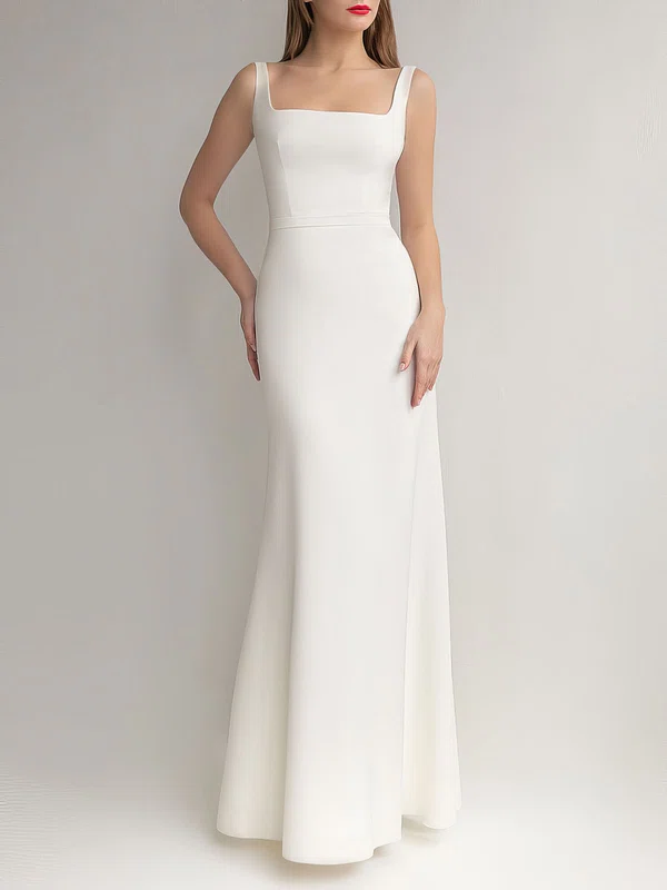 Sheath/Column Square Neckline Stretch Crepe Floor-length Wedding Dress #UKM00027655