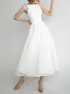 A-line Scoop Neck Chiffon Tea-length Wedding Dress #UKM00027657