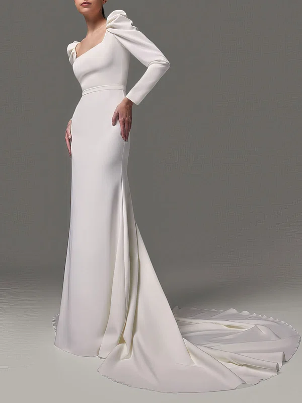 Sheath/Column Square Neckline Stretch Crepe Court Train Wedding Dress #UKM00027662