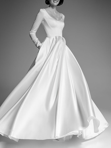 Ball Gown/Princess Scoop Neck Satin Sweep Train Wedding Dress #UKM00027665