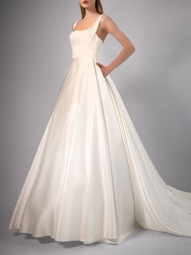 Ball Gown/Princess Square Neckline Satin Court Train Wedding Dress #UKM00027668