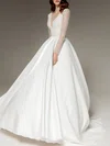 Ball Gown/Princess V-neck Satin Sweep Train Wedding Dress #UKM00027669