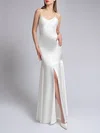 Trumpet/Mermaid V-neck Satin Floor-length Wedding Dress #UKM00027670