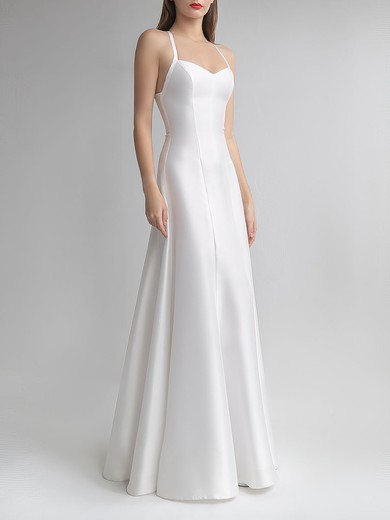 Sheath/Column V-neck Satin Floor-length Wedding Dress #UKM00027671