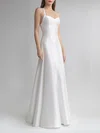 Sheath/Column V-neck Satin Floor-length Wedding Dress #UKM00027671