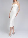 Sheath/Column Sweetheart Satin Chiffon Tea-length Wedding Dress With Split Back #UKM00027677