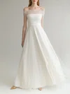 A-line Off-the-shoulder Tulle Floor-length Wedding Dress With Ruched #UKM00027680