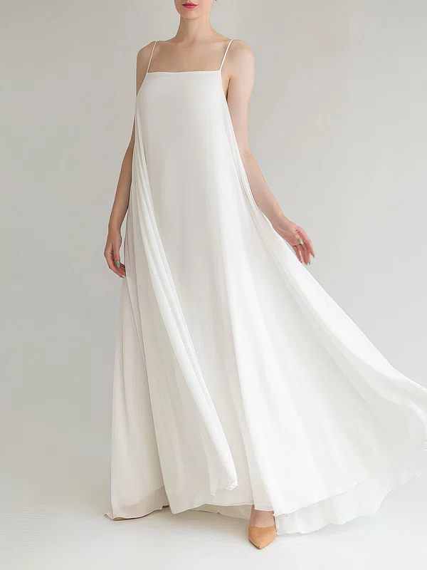 A-line Square Neckline Chiffon Floor-length Wedding Dress #UKM00027682