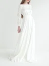 A-line Square Neckline Satin Chiffon Floor-length Wedding Dress With Ruched #UKM00027683