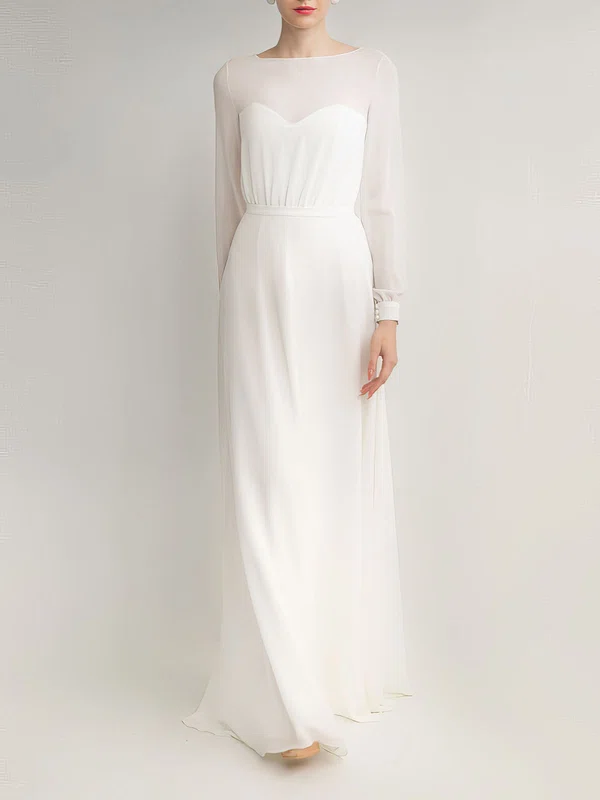 A-line Illusion Chiffon Floor-length Wedding Dress With Ruched #UKM00027685