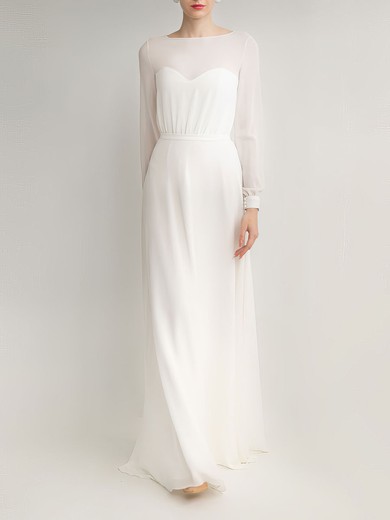 A-line Illusion Chiffon Floor-length Wedding Dress With Ruched #UKM00027685