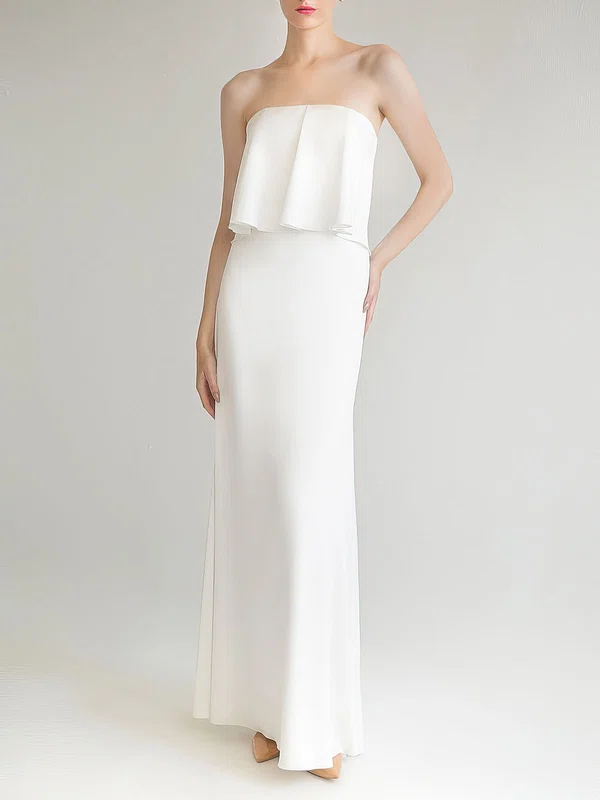 Sheath/Column Straight Satin Chiffon Floor-length Wedding Dress #UKM00027689