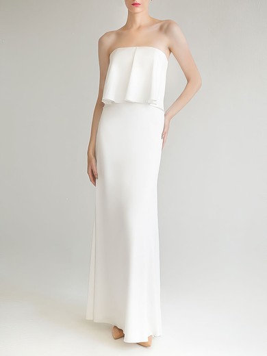 Sheath/Column Straight Satin Chiffon Floor-length Wedding Dress #UKM00027689