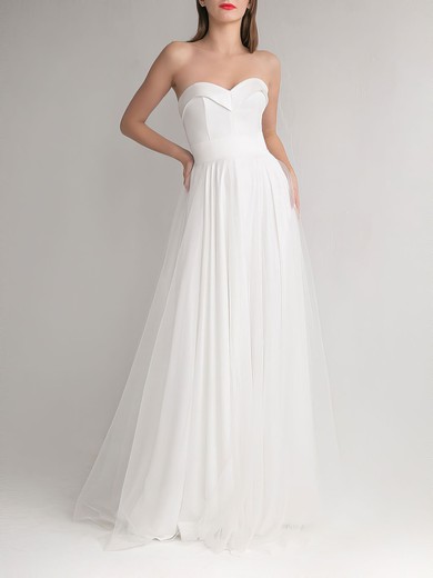 A-line Sweetheart Tulle Floor-length Wedding Dress #UKM00027695