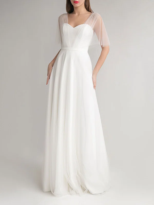 A-line Sweetheart Tulle Floor-length Wedding Dress #UKM00027696