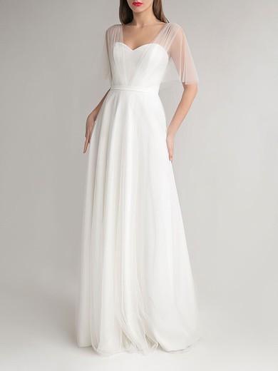 A-line Sweetheart Tulle Floor-length Wedding Dress #UKM00027696