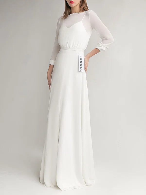 A-line Illusion Chiffon Floor-length Wedding Dress #UKM00027697