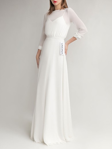 A-line Illusion Chiffon Floor-length Wedding Dress #UKM00027697