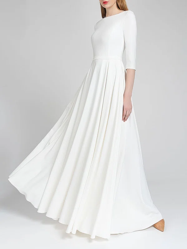 A-line Scoop Neck Stretch Crepe Floor-length Wedding Dress #UKM00027698